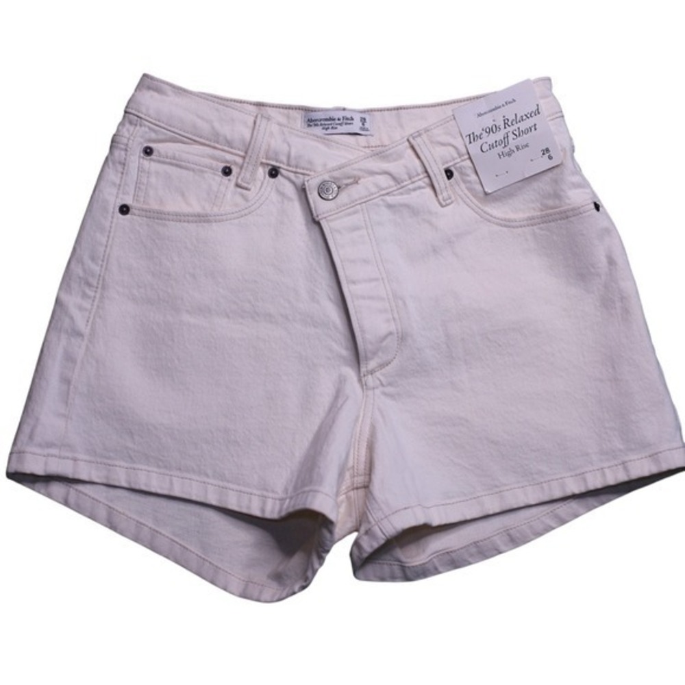 Abercrombie & Fitch 90s Relaxed Cutoff High Rise Shorts Beige Denim‎ Size 6